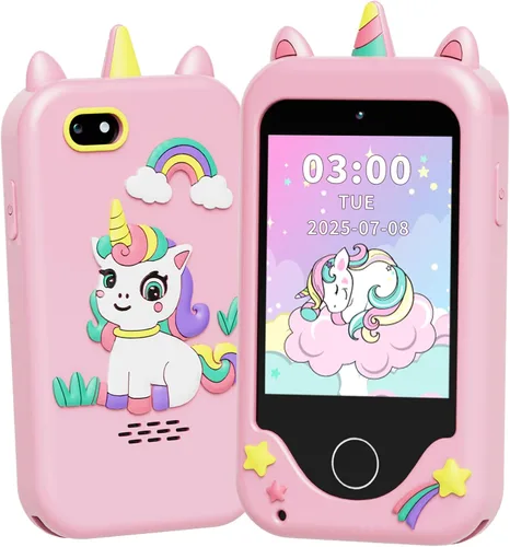 Juguetes de teléfono para niños de 3 a 6 años para niñas, teléfono celular para niños con pantalla táctil, cámara dual, reproductor de música MP3,