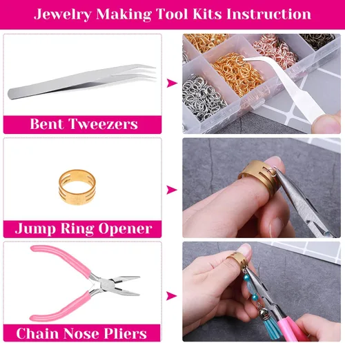 Miniatura 4 de Audab - Ganchos para aretes, kit de fabricación de 1400 piezas con 200 anillos de oreja, 1000 anillos de salto, respaldos y alicates de joyería