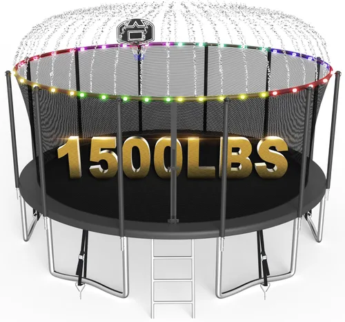 SKYUP Tranpoline 1500LBS 16 15 14 12 10 8 FT Tranpoline for 7-10 Kids and Adults, Heavy-Duty Outdoor Tranpoline with Enclosure Net, Basketball Hoop,