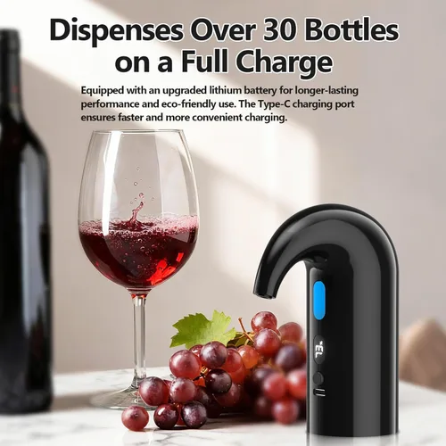 Miniatura 5 de Aireador eléctrico de vino y bomba decantadora – Perfecto para el día del padre, aireación silenciosa de doble bomba, vertido medido, visualización