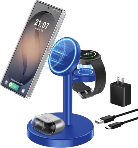 Miniatura 13 de Cargador inalámbrico magnético para Samsung, estación de carga súper rápida 3 en 1 compatible con MagSafe, soporte de cargador de teléfono para Negro