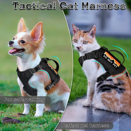 Miniatura 3 de Arnés táctico para caminar, chaleco ajustable a prueba de escapes para gatos grandes, chaleco transpirable de fácil control con asa, parches Molle
