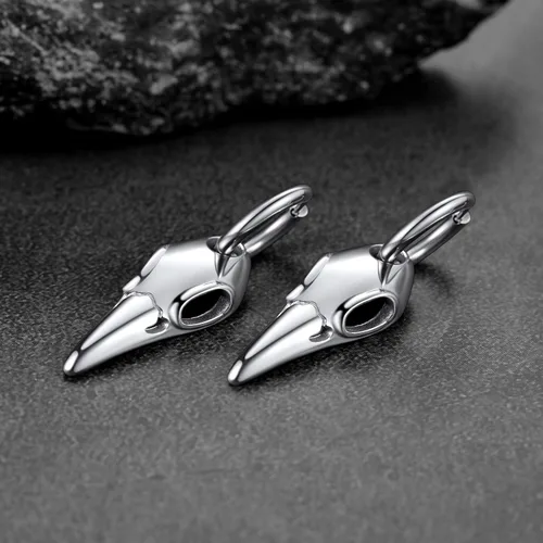 Miniatura 8 de FaithHeart Pendientes de tuerca Raven para mujeres y hombres, de acero inoxidable, punk gótico, nórdico, vikingo, con delicado embalaje de regalo
