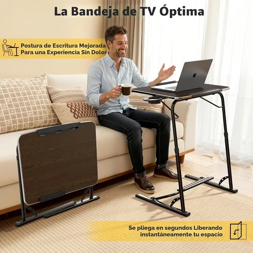 Miniatura 3 de FoldWise - Mesa plegable mejorada para TV y portátil - Extra grande y resistente, mesa para sofá, altura y ángulo ajustable para cena, trabajo y TV