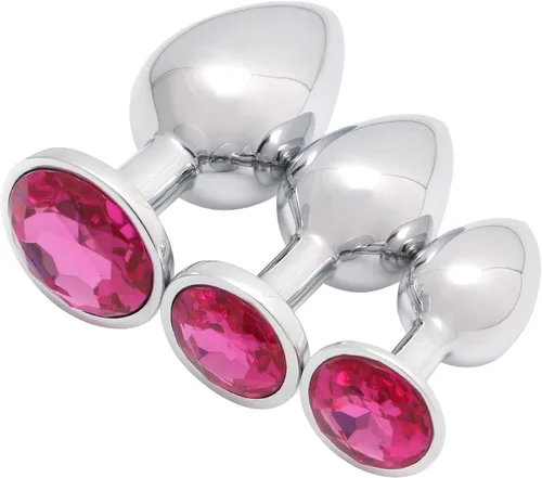 Miniatura 12 de AKStore 3 tapones anales fetiches de acero inoxidable con diseño de joyas lujosas para fantasías sexuales de bondage, tamaños grande, mediano y Azul
