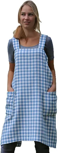Miniatura 14 de Larmliss Delantal tipo pinafore cuadrado para mujer, para hornear, cocinar, jardinería, con espalda cruzada, mezcla de algodón/lino, con 2 bolsillos