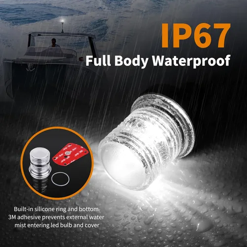 Miniatura 2 de RVZONE Luces de popa para barcos, 12 pulgadas 180° plegable luz de anclaje IP67 luces de navegación 360° luces LED blancas para barco para pontón