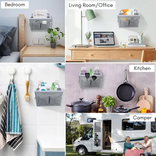 Miniatura 2 de Kanrichu 2 bolsas organizadoras para colgar en la pared, cesta de almacenamiento para colgar en la puerta de tela de lino con bolsillos, contenedor