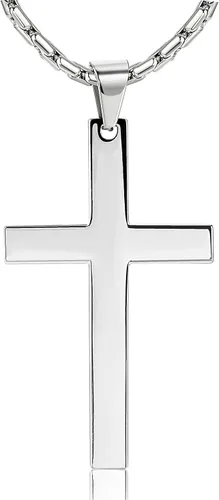 Miniatura 2 de ORAZIO 3MM Stainless Steel Chain Cross Pendant Necklace for Men 22 24 30 Inches