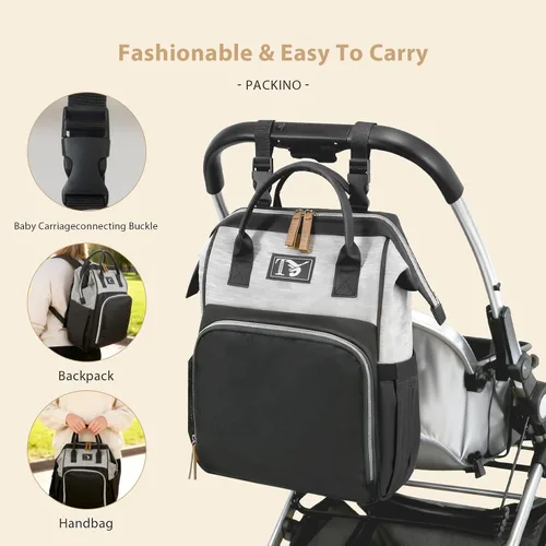 Miniatura 4 de Mochila para pañales para mujer – Bolsa de pañales multifunción de viaje para bebé con cambiador, mochila grande para bebé, niña, niño, Gris negro