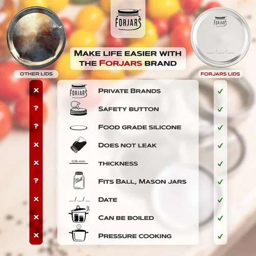 Miniatura 8 de FORJARS - Tapas para conservas de boca regular, paquete de 24 – Crea sellos herméticos en frascos Mason para conservar alimentos para preparación