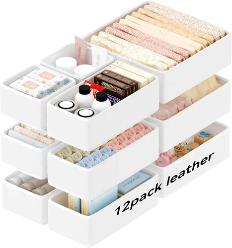Miniatura 11 de Organizadores de Cajones de Cuero Vegano, Juego de 8 Cajas de Almacenamiento para Maquillaje, Mejora de Lujo para Cajones de Tocador, Reemplazo