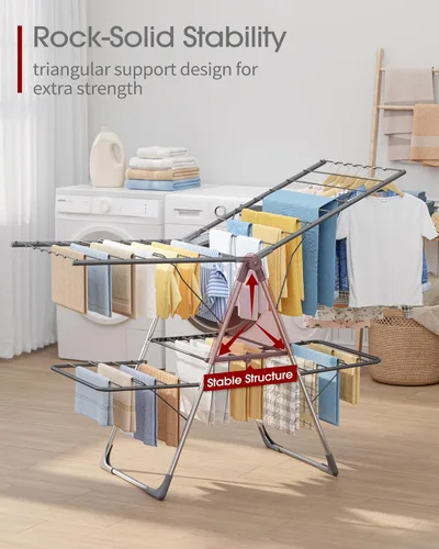 Miniatura 6 de Sakugi Escurridor de ropa, plegable de 2 niveles con alas ajustables en altura, para ropa y ropa de cama, estante independiente que ahorra espacio
