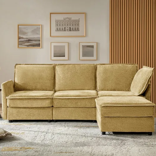 Miniatura 27 de HULALA HOME Sofá seccional modular, sofá grande en forma de U de 8 asientos con otomano de almacenamiento, sofá cómodo de chenilla con asiento