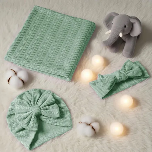 Miniatura 2 de Golener Mantas de muselina para envolver al bebé, con cintas con moño para la cabeza y set de sombreros y tarjeta de anuncio de nombre de recién