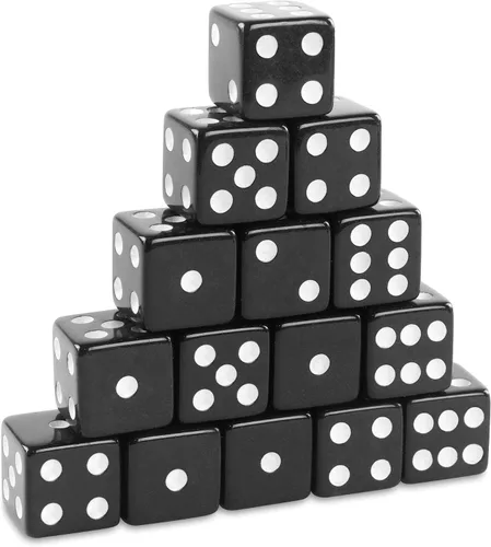 Miniatura 7 de Super Z Outlet Dados negros estándar de 0.630 in con puntos blancos para juegos de mesa, actividad, recuerdos de fiesta, regalos de juguete
