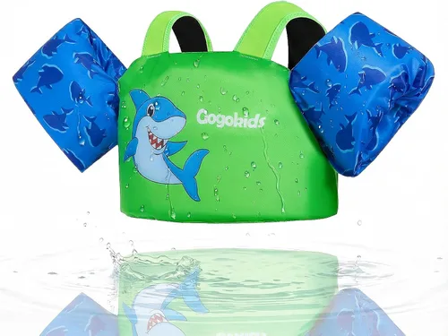Miniatura 7 de Gogokids Chaleco de natación para niños pequeños, flotadores para niños de 24 a 66 libras, bonita chaqueta de natación de dibujos animados con arnés