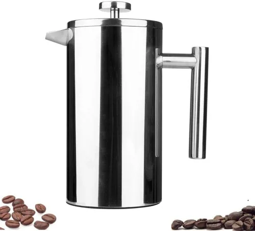 Prensa francesa pequeña de acero inoxidable, 12 onzas de doble filtro para café, cafetera y máquina para servir individual, color plateado