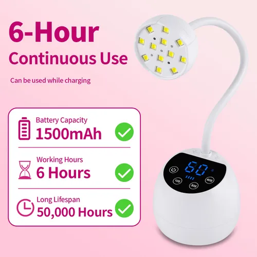 Miniatura 2 de Lámpara de uñas UV, cuello de cisne inalámbrico de 36 W, lámpara de curación de flash con 3 temporizadores y sensor automático para arte de uñas