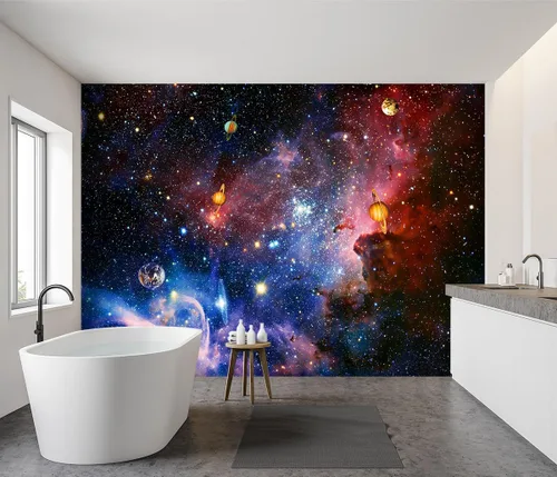 Miniatura 3 de Papel tapiz de tela para techo de galaxia, universo, planeta, para niños, niñas, guardería, cielo estrellado, dormitorio de niños, baño, mural