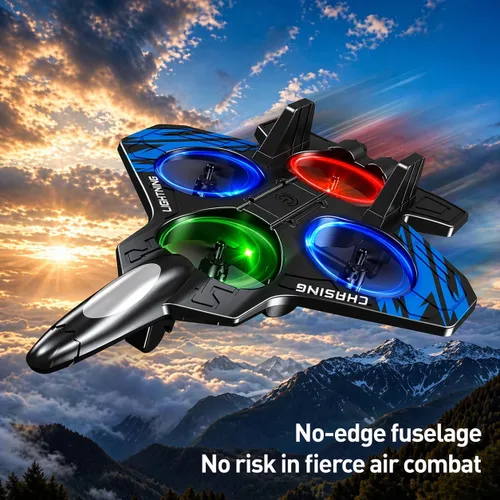 Miniatura 3 de Aviones de control remoto de espuma para niños y adultos principiantes, avión de combate RC con luz, juguete de caza de combate de 360°, rollo