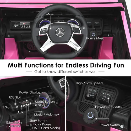 Miniatura 4 de HONEY JOY vehículo eléctrico para paseo con licencia Mercedes-Benz Maybach G650, camión con batería de 12 V, juguetes con luces LED, música, Rosa