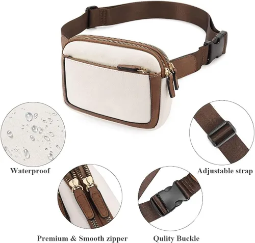 Miniatura 5 de Riñonera cruzada para mujeres y hombres, cangurera cruzada, marrón y blanco