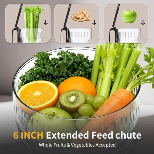 Miniatura 2 de Mokero Exprimidor de prensa en frío, canal de alimentación grande de 6 pulgadas (capacidad de 57 onzas), máquinas exprimidoras de masticación lenta