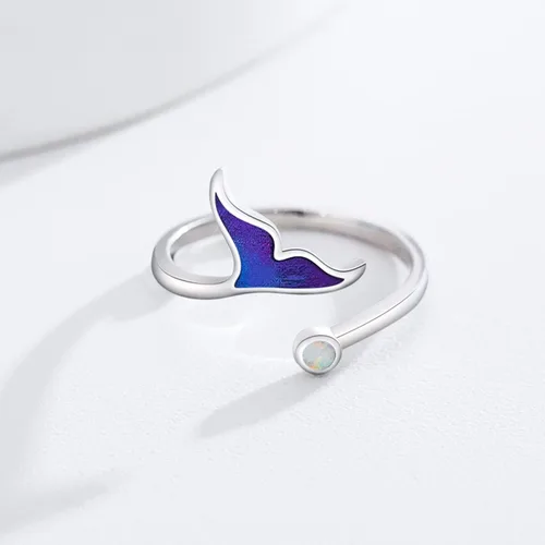 Miniatura 6 de Anillo de sirena de plata de ley 925 con ópalo oceánico ajustable, anillo abierto, joyería de sirena, regalo para mujeres y niñas, Plata de ley 925