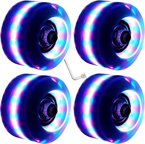 4 ruedas de patín con luz LED, ruedas luminosas con rodamientos instalados para patinaje de doble fila en interiores o exteriores, 1.260 x 2.283 in,