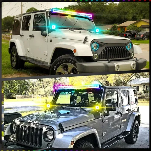 Miniatura 2 de Barra de luz LED RGBW de 52 pulgadas, 300W, combo de inundación y foco, 2 módulos LED RGB de inundación de 4 pulgadas con 16 colores sólidos, anillo