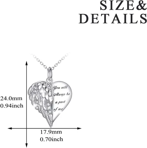 Miniatura 4 de YFN Collar de alas de ángel de la guarda con corazón en plata de ley, alas de ángel conmemorativas, joyería de condolencia para mujeres y niñas