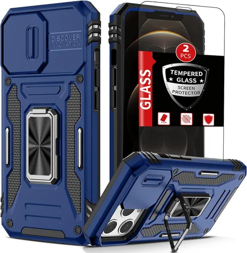 Funda para iPhone 12 Pro Max con 2 protectores de pantalla, cubierta deslizante integrada para cámara para 12Pro Max, funda para teléfono con