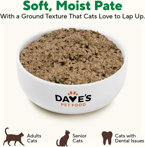 Miniatura 8 de Dave's Pet Food Paté húmedo sin granos para gatos (Turquía), fabricado en Estados Unidos naturalmente saludable, conservado, vitaminas y minerales