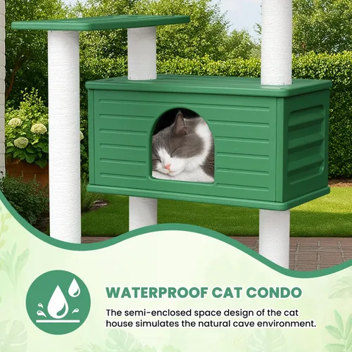 Miniatura 4 de Torre de árbol para gatos de 70 pulgadas de alto, resistente a la intemperie, multinivel, condominio grande para gatos con tablero de PVC y postes