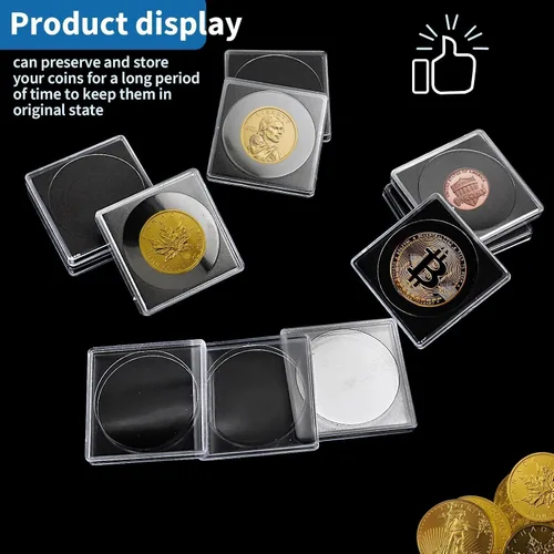 Miniatura 4 de 20 piezas de estuches ajustables de acrílico para colección de monedas con esponjas, soporte de monedas con cierre, estuches de protección