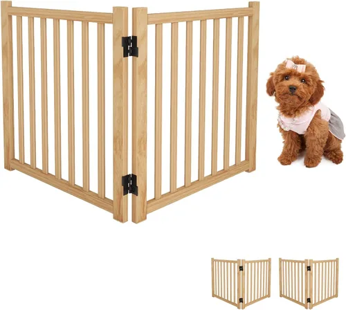 Miniatura 7 de YOCAN Puertas independientes de madera no pintadas para perros, para la casa, puertas, escaleras, vallas de madera para perros para interiores