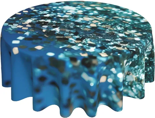 Miniatura 7 de Round Tablecloth for Dining Table 60 Inch Fabric Table Cover Glittered Blue Background Water Resistant Circular Table Cloth for Kitchen Farmhouse