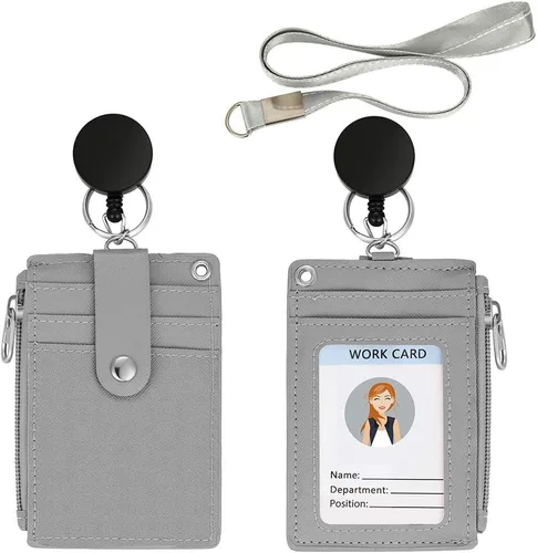 Miniatura 7 de 【Lo último de 2025】 Lindo portacarnet retráctil con cordón enrollable y clip con mosquetón resistente, 1 ventana transparente para identificación