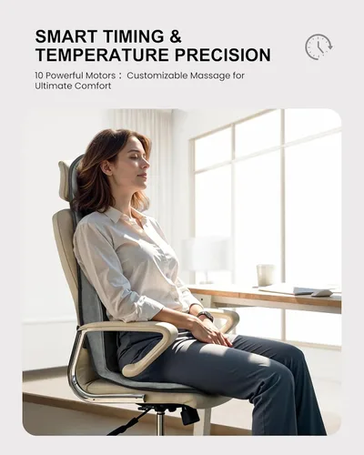 Miniatura 8 de COMFIER - Masajeador de espalda con calor, cojín de masaje para silla con 10 motores de vibración, soporte lumbar ajustable, masajeador de silla