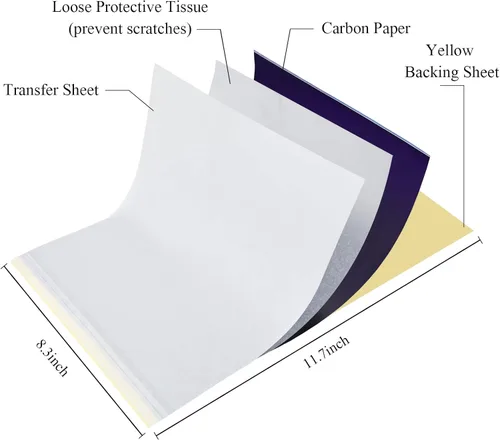 Miniatura 2 de TaoBary 30 hojas de papel de transferencia de tatuajes, papel de plantilla térmica para tatuajes, tamaño A4, 4 capas, plantillas de calco, papeles