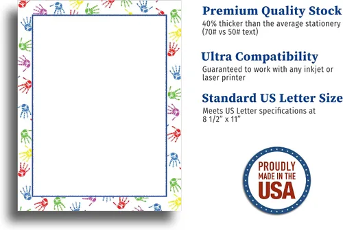Miniatura 2 de Baby Handprints Printable Letterhead Stationery Paper - 50 Sheets 8.5" x 11" Decorative Writing Paper - Baby Shower Letter Paper - 28lb Bond(105gsm)