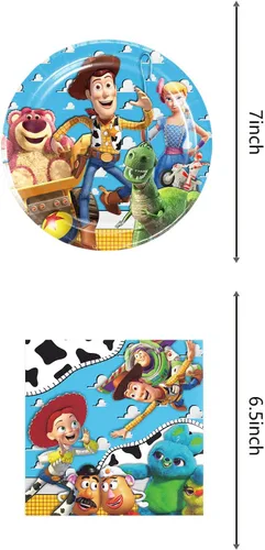 Miniatura 2 de STONEMUSLE - 40 piezas de suministros de fiesta de Toy Storys incluyen 20 platos, 20 servilletas para decoración de fiesta de cumpleaños de Toy