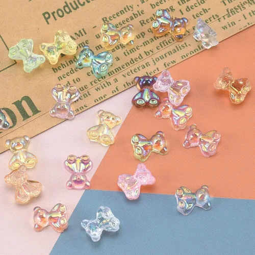 Mixed Color Nail Art Bear Decoration Aurora Resin Kawaii Little Bear DIY for Manicure Nail Design 2021 Nail Accessories Parts - (Color: Mix)