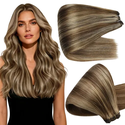 Miniatura 15 de Full Shine Extensiones de cabello humano, 18 pulgadas, mechones de trama, color #2 castaño oscuro, 3.5 onzas, cabello Remy para coser, doble trama