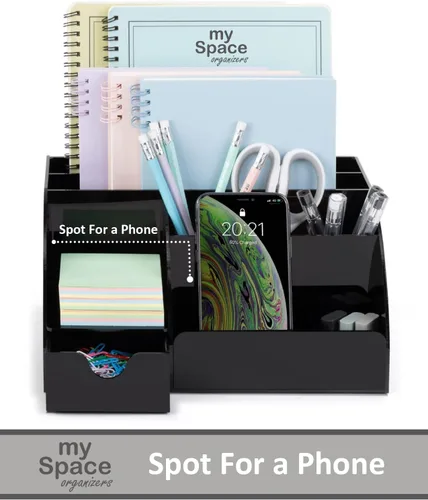 Miniatura 2 de My Space Organizers Organizador de escritorio negro con 9 compartimentos, suministros de oficina de escritorio y organizador de accesorios