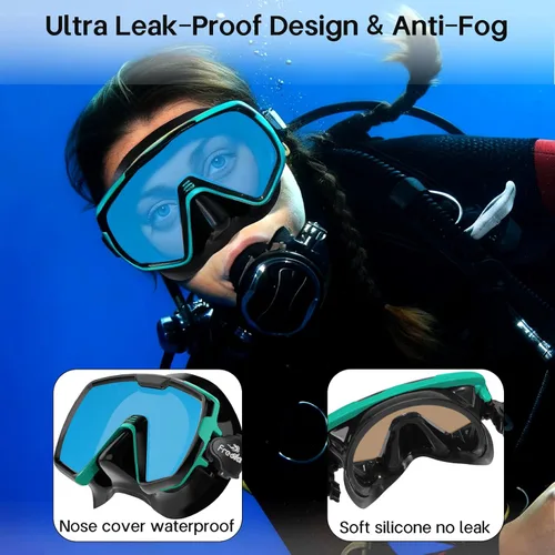 Miniatura 2 de Freela Gafas de natación para adultos con cubierta para la nariz, vidrio templado, antivaho impermeable, 180°, visión amplia transparente