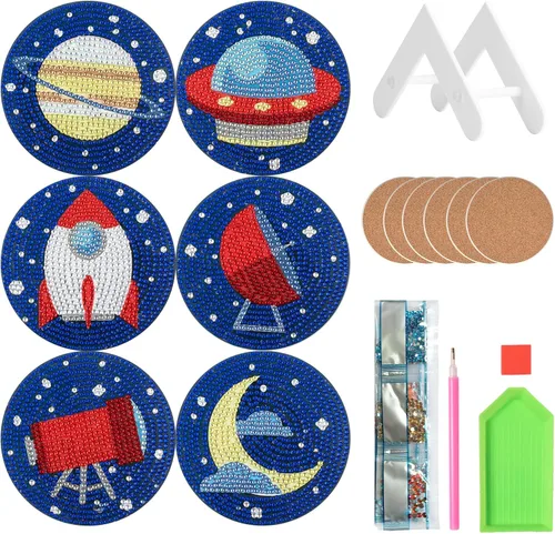 Miniatura 11 de Kit de 8 posavasos de pintura de diamante con soporte, posavasos de gnomo 5D de diamante, manualidades de arte de diamante, posavasos de diamante 8