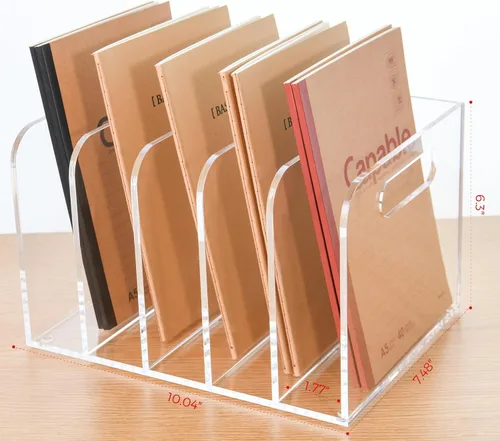Miniatura 3 de Organizadores de acrílico transparente, 5 compartimentos verticales, organizador de carpetas acrílicas y organizador de archivos, contenedores
