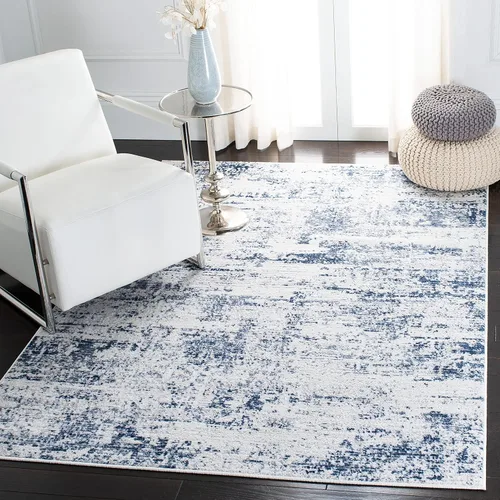 Miniatura 20 de SAFAVIEH Amelia Collection ALA700A - Alfombra decorativa de 2'2" x 4', diseño moderno abstracto, color marfil y azul, no desprende pelusa y de fácil